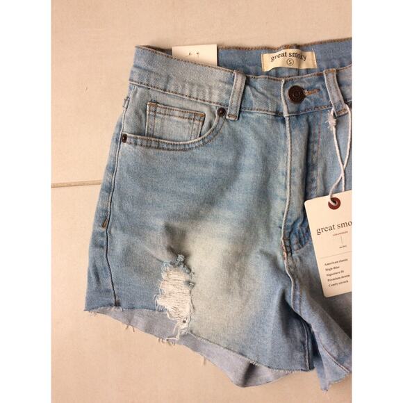 Great Smoky Cut Off Shorts Denim Jean High Waist Distressed - Picture 2 of 10